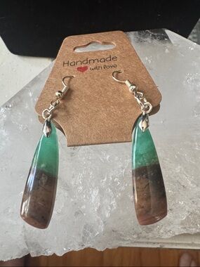 Handmade Indonesian Opalized Petrified Wood Earrings